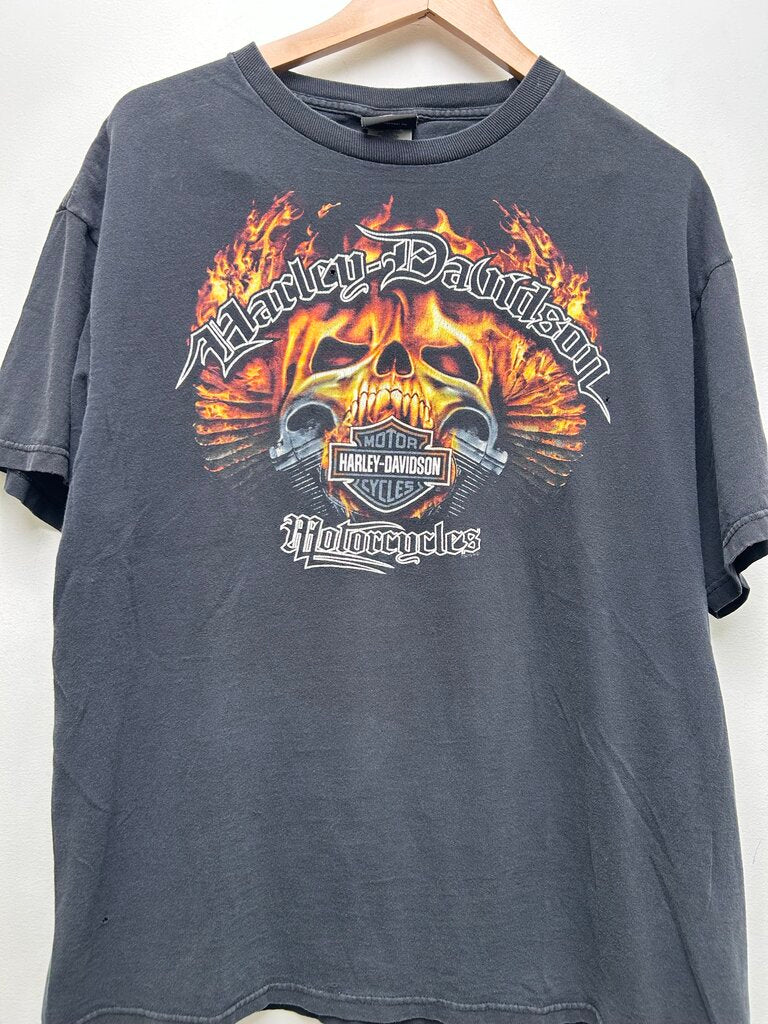 2013 Harley Davidson Flame Skull Black Tee Sz XL