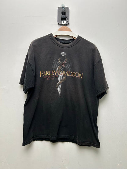 00's Harley Davidson Snake Dagger Charleston South Carolina Black Tee sz.XL