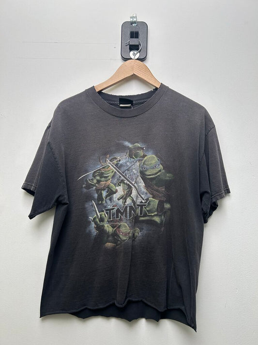 2002 Vintage TNMT Black Tee Sz M CROPPED
