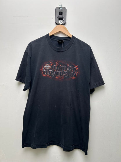 2001 Harley Davidson Tough Stuff Flame Black Tee Sz Xl