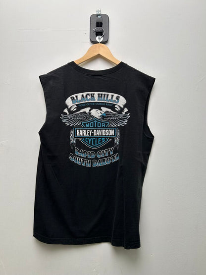 Harley Davidson Black Hills Black Cut Off Sz L