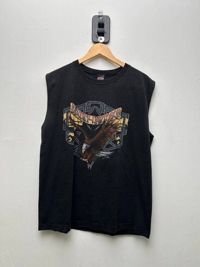 Harley Davidson Black Hills Black Cut Off Sz L