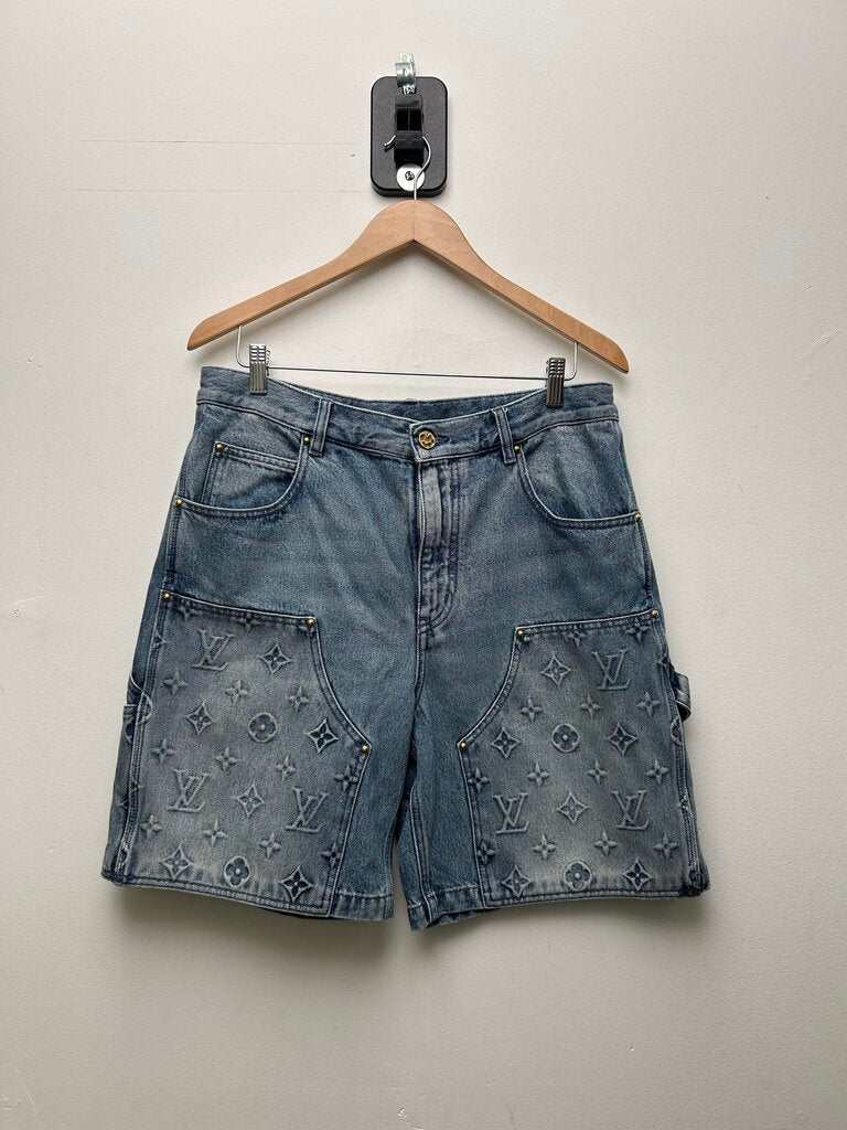 Preowned Louis Vuitton Lightwash Monogram Carpenter Shorts Size 32