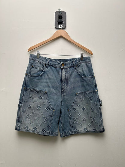 Preowned Louis Vuitton Lightwash Monogram Carpenter Shorts Size 32