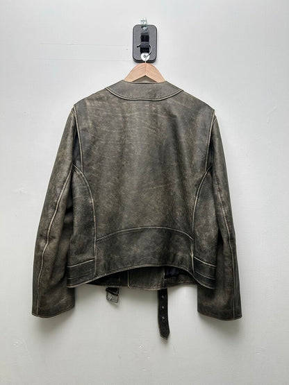 Preowned Margiela Leather Zip Jacket Size 38