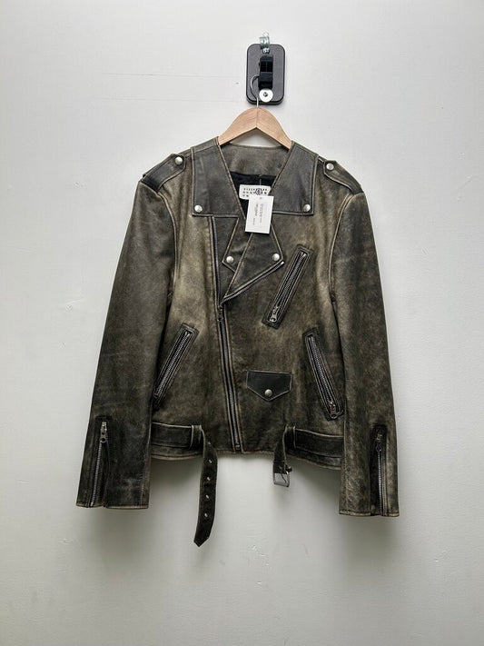 Preowned Margiela Leather Zip Jacket Size 38