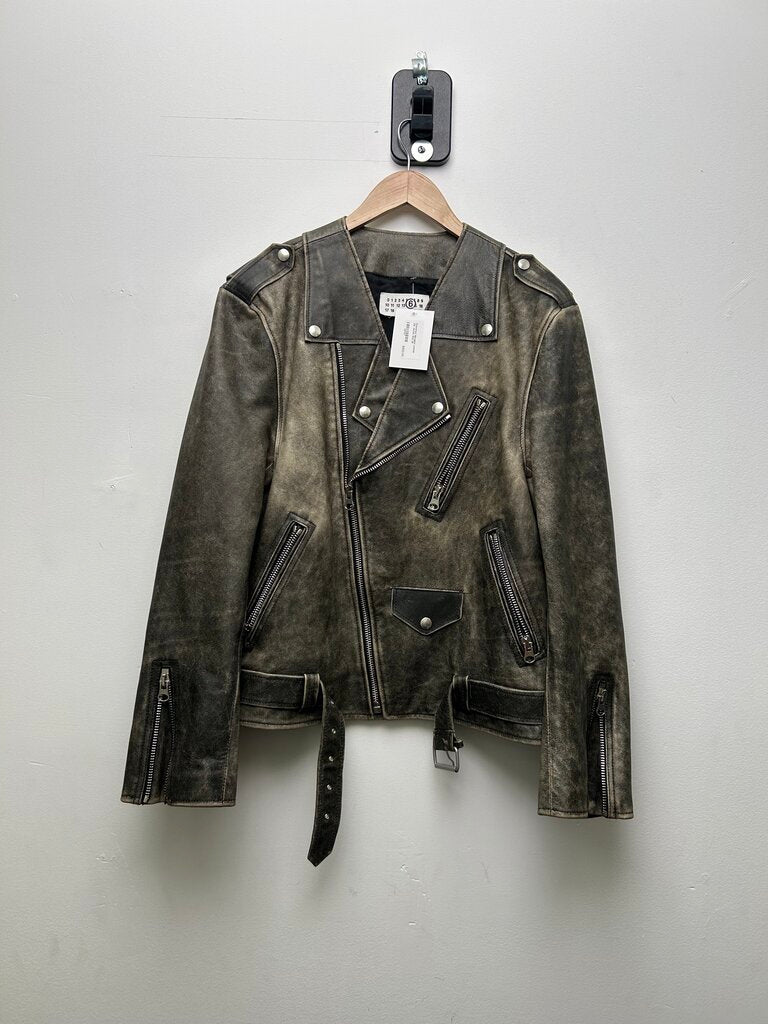 Preowned Margiela Leather Zip Jacket Size 38