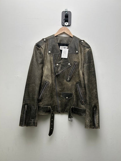Preowned Margiela Leather Zip Jacket Size 38