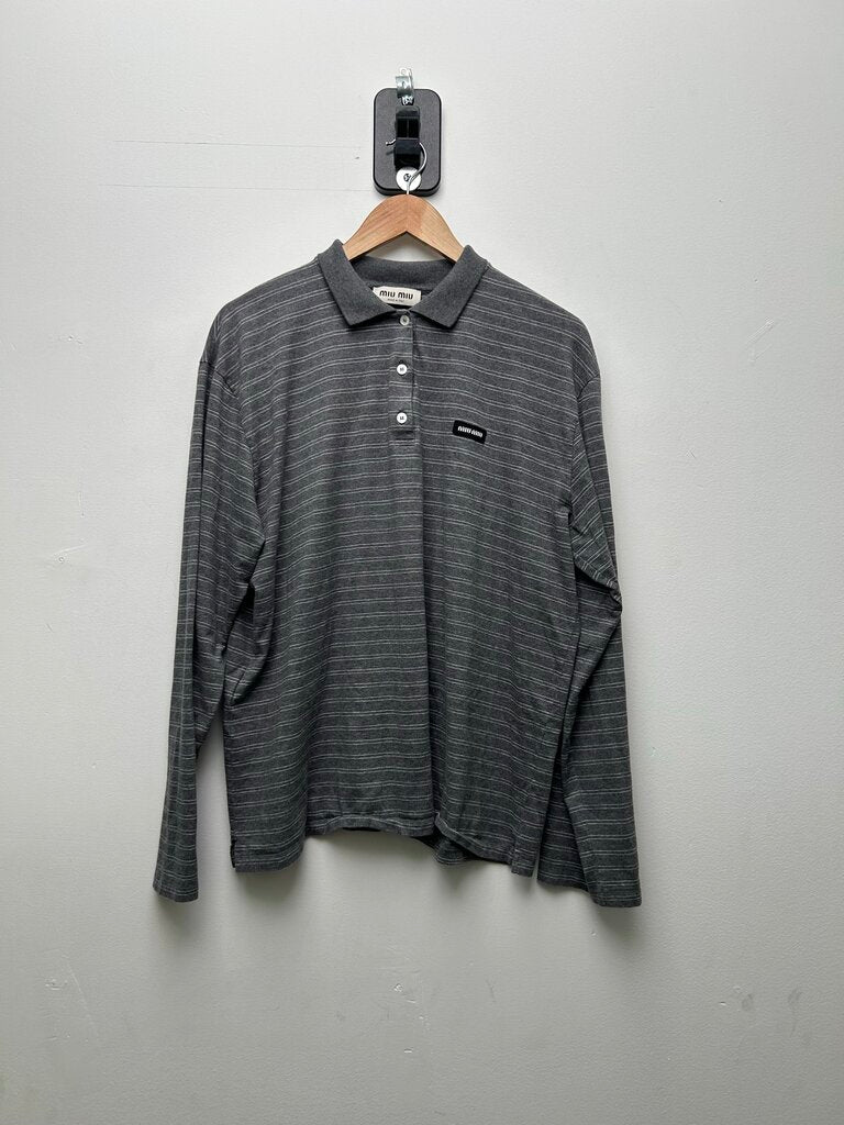 Preowned Miu Miu Grey Stripe Button Up Size Medium