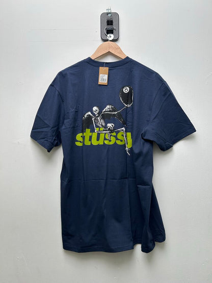 New Stussy Green Apocolypse Skeleton Navy Tee sz.L
