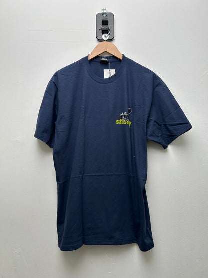 New Stussy Green Apocolypse Skeleton Navy Tee sz.L