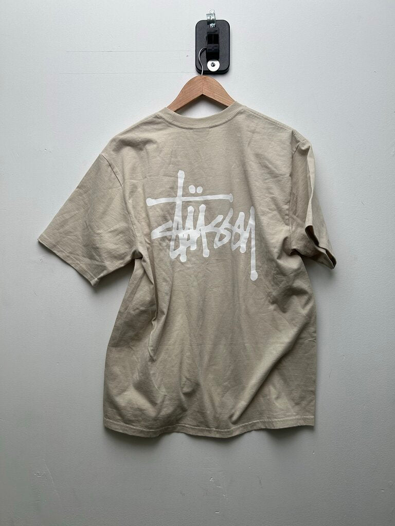 New Stussy White Big Stock Cream Smoke Tee sz.M