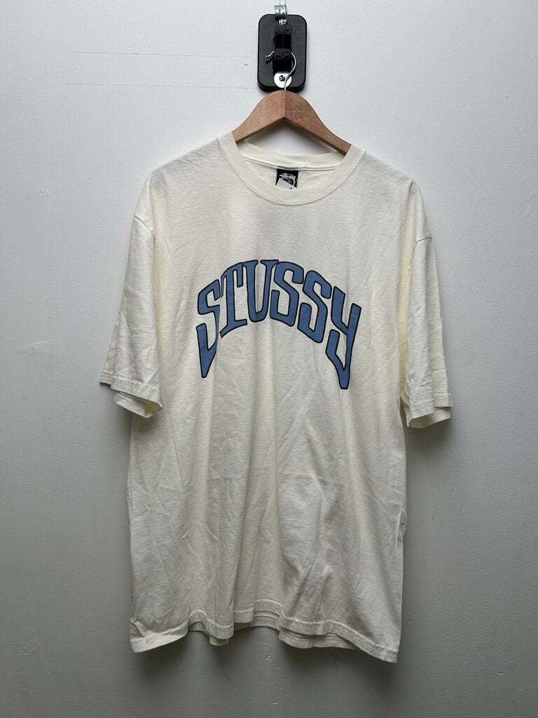 New Stussy Blue Arc Logo White Tee sz.XL