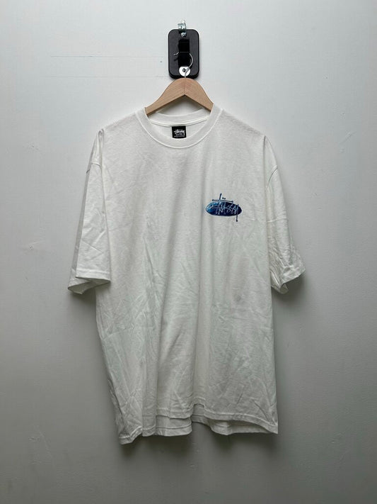 New Stussy Blue Wave Logo White Tee sz.XL
