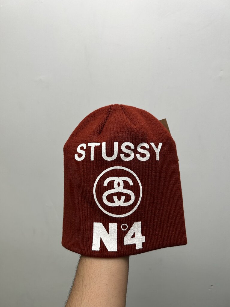 New Stussy No 4 Maroon Skull Cap Beanie