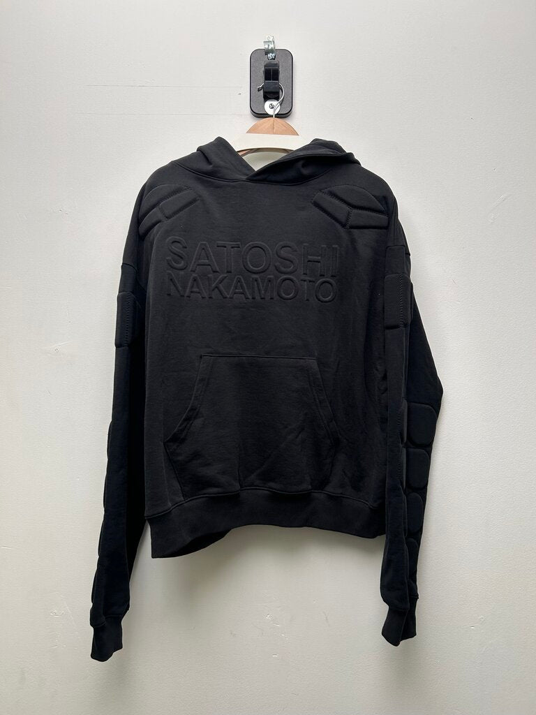 Preowned Satoshi Black Padded Logo Hoodie Sz.Medium