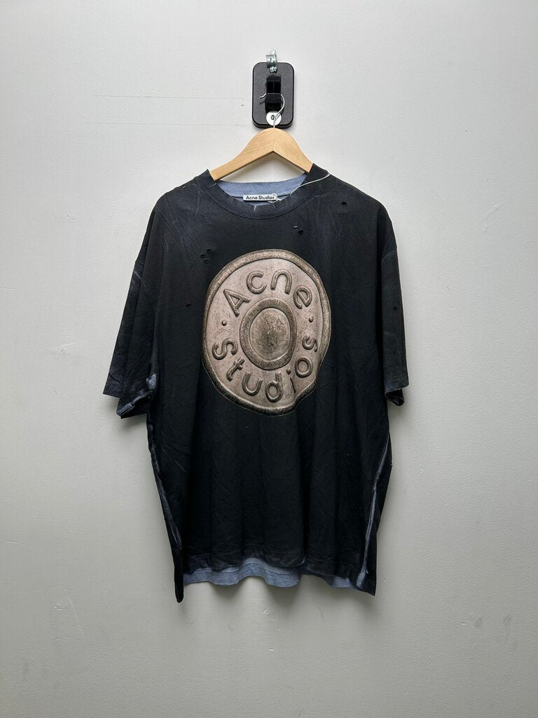 New Acne Studio Bullet Logo Black & Blue Overdyed Tee sz.XL