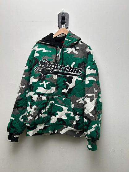 Preowned Supreme Green Camo Quilted Zip Up Jacket Sz.Large