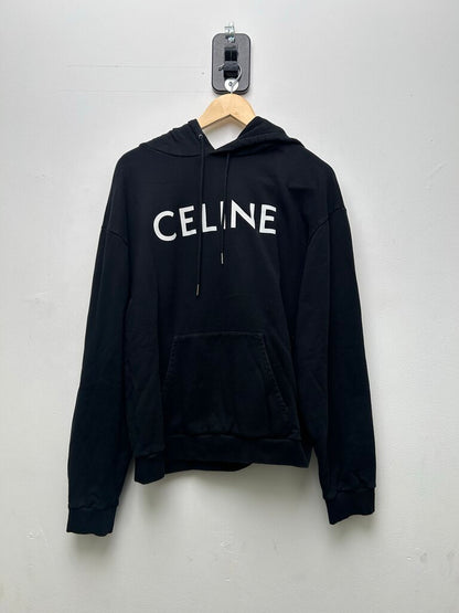 Preowned Celine Black White Logo Hoodie Sz.Large