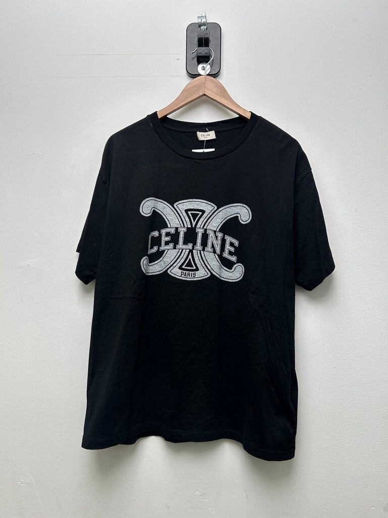 Preowned Celine Black White CC Paris Tee Sz.Large