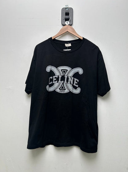 Preowned Celine Black White CC Paris Tee Sz.Large