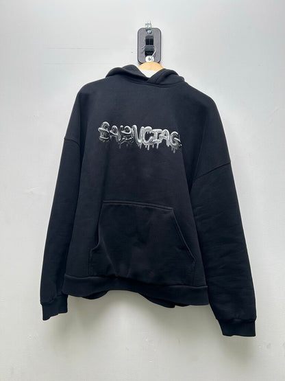 Preowned Balenciaga Black Liquid Metal Hoodie Sz.2