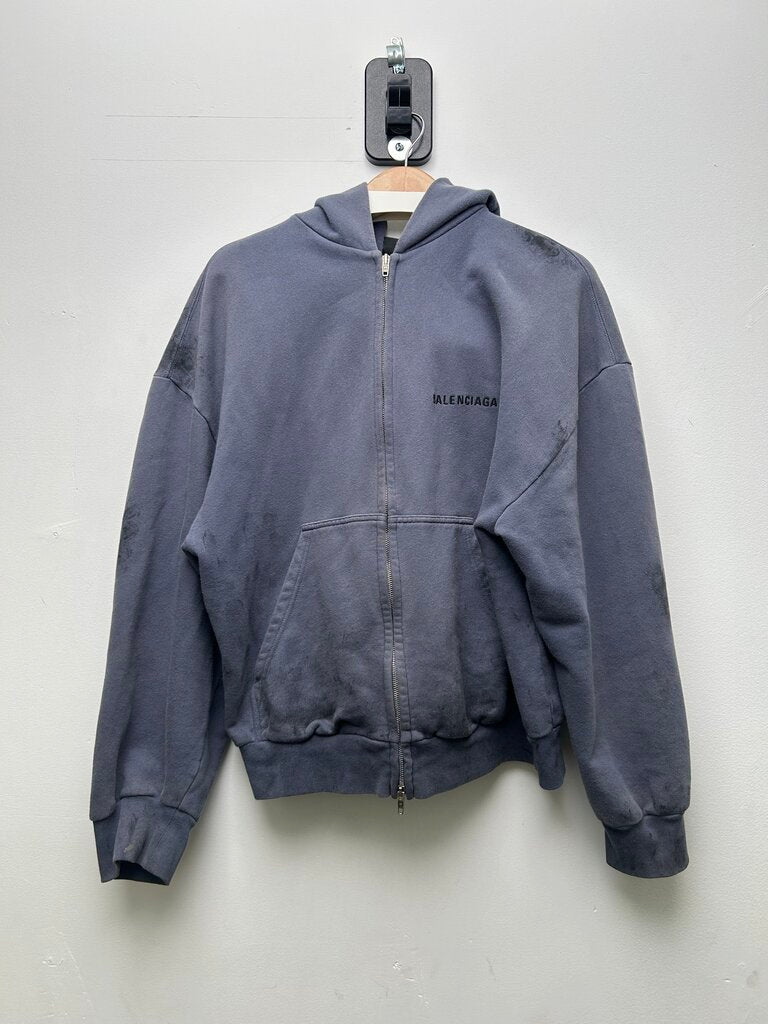 Preowned Balenciaga Black Paint Blue Zip Hoodie sz.M