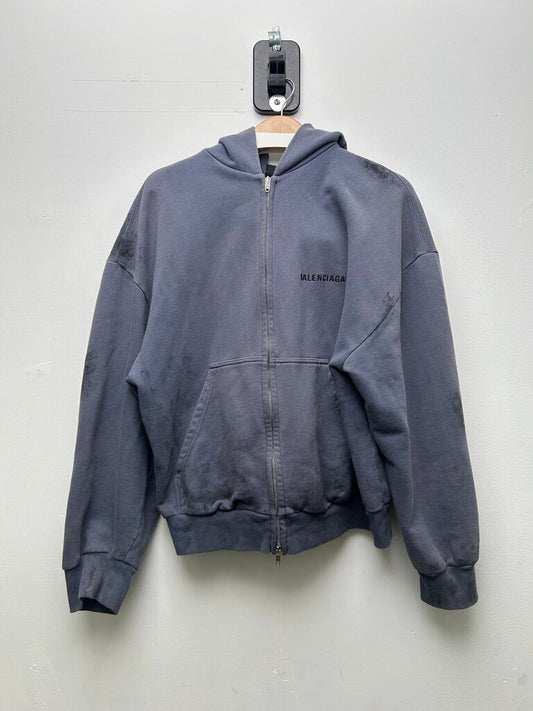 Preowned Balenciaga Black Paint Blue Zip Hoodie sz.M