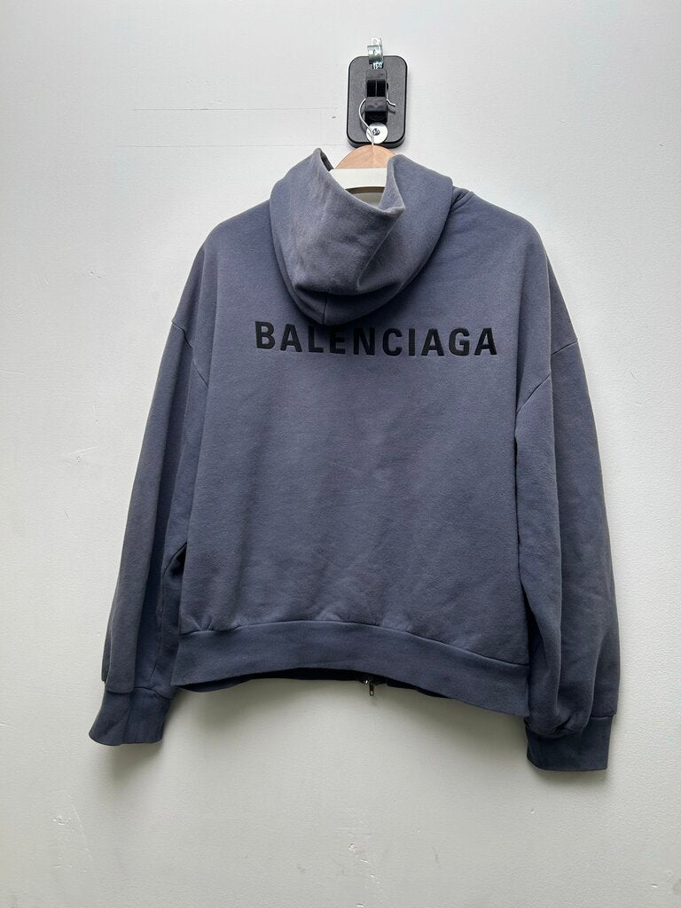 Preowned Balenciaga Black Paint Blue Zip Hoodie sz.M