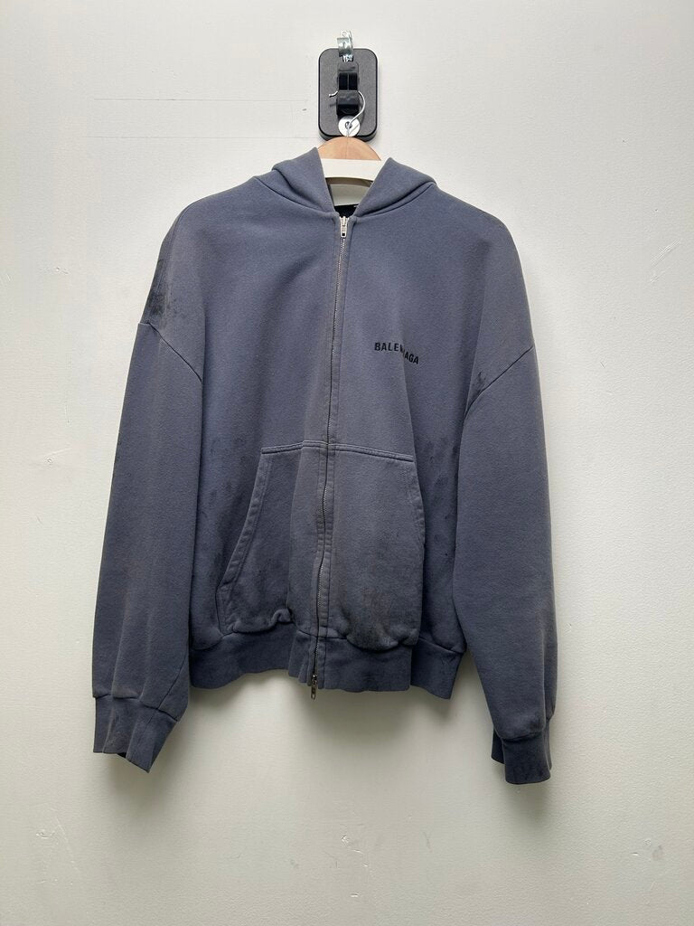 Preowned Balenciaga Black Paint Blue Zip Hoodie sz.M
