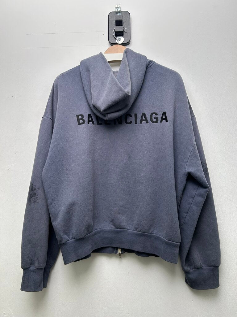 Preowned Balenciaga Black Paint Blue Zip Hoodie sz.M