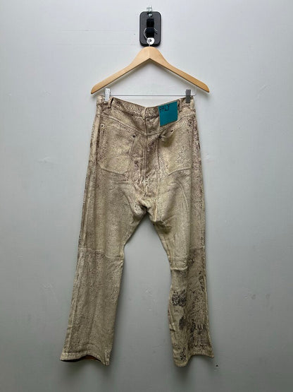 New Paly The Realm Painted Suede Lamb Cracked Leather Pants Size 34