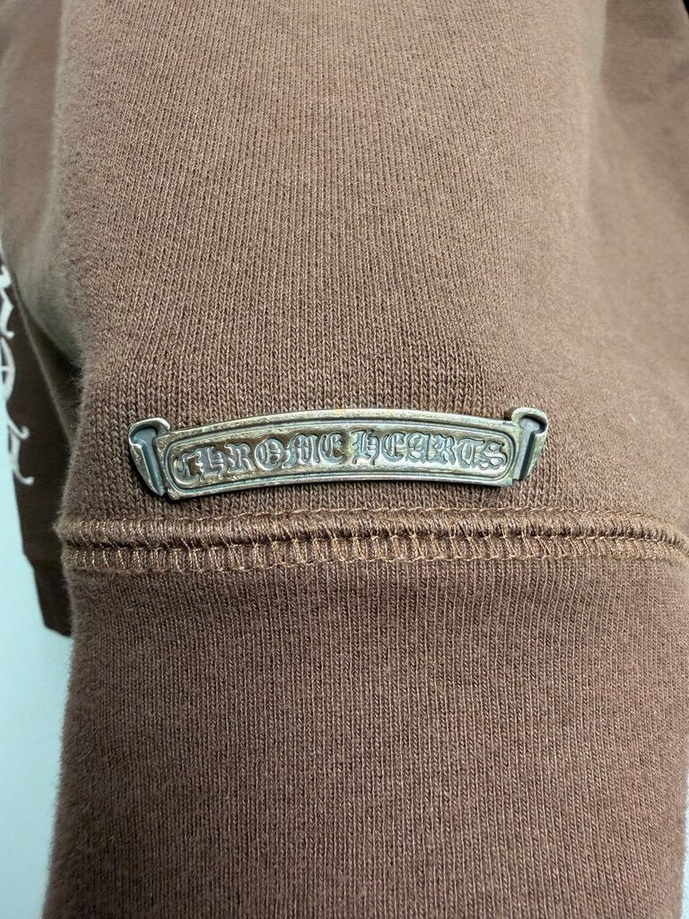 Preowned Chrome Heart Quarter Zip Embroidered Logo Brown Sweater size XL