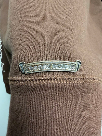 Preowned Chrome Heart Quarter Zip Embroidered Logo Brown Sweater size XL
