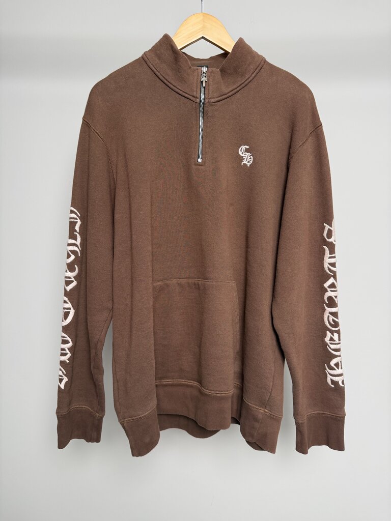 Preowned Chrome Heart Quarter Zip Embroidered Logo Brown Sweater size XL