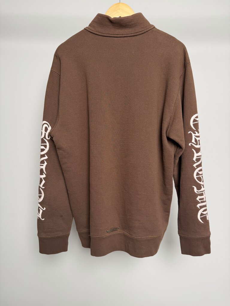 Preowned Chrome Heart Quarter Zip Embroidered Logo Brown Sweater size XL