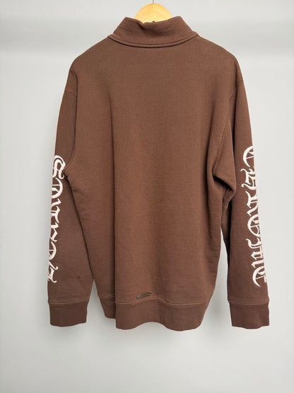 Preowned Chrome Heart Quarter Zip Embroidered Logo Brown Sweater size XL