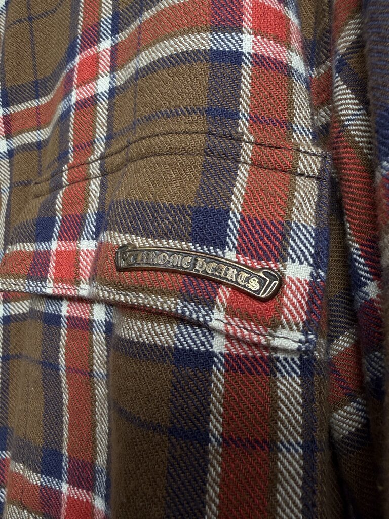 Preowned Chrome Heart Brown Orange Navy Flannel size L