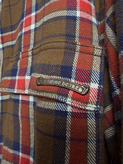 Preowned Chrome Heart Brown Orange Navy Flannel size L