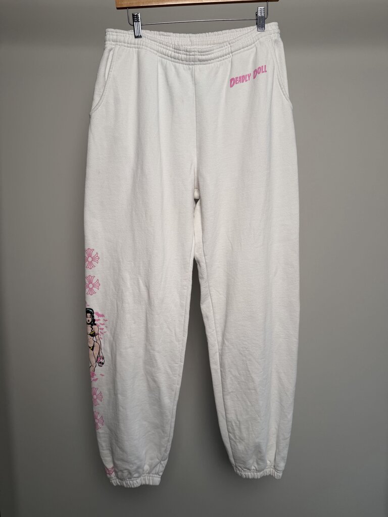 Preowned Chrome Heart White Deadly Doll Joggers size L