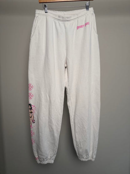 Preowned Chrome Heart White Deadly Doll Joggers size L