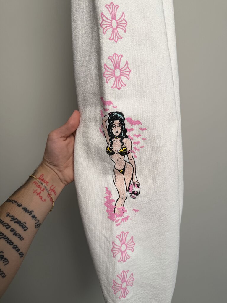 Preowned Chrome Heart White Deadly Doll Joggers size L