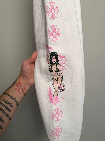 Preowned Chrome Heart White Deadly Doll Joggers size L
