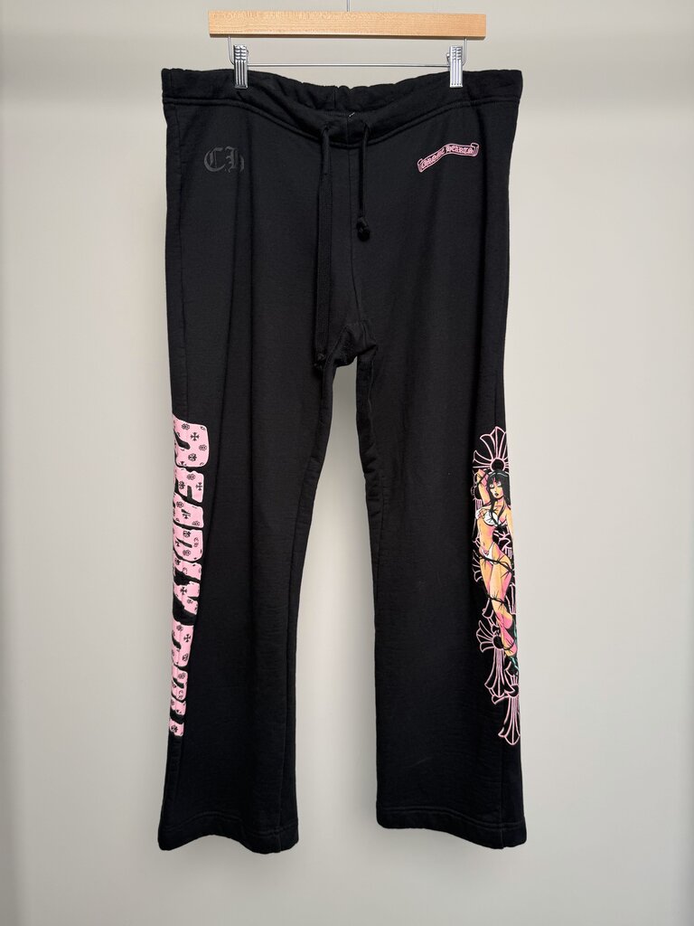 Preowned Chrome Heart Black Deadly Doll Black Sweatpants size XL