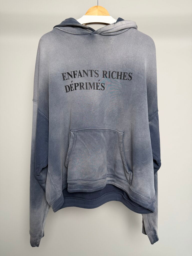 Preowend ERD Spell Out Logo Faded Blue Hoodie size L