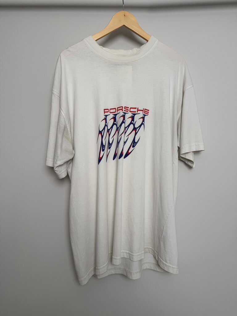 90s Porsche Red Blue Logo White Tee size 2XL