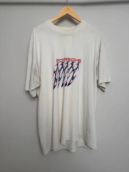 90s Porsche Red Blue Logo White Tee size 2XL