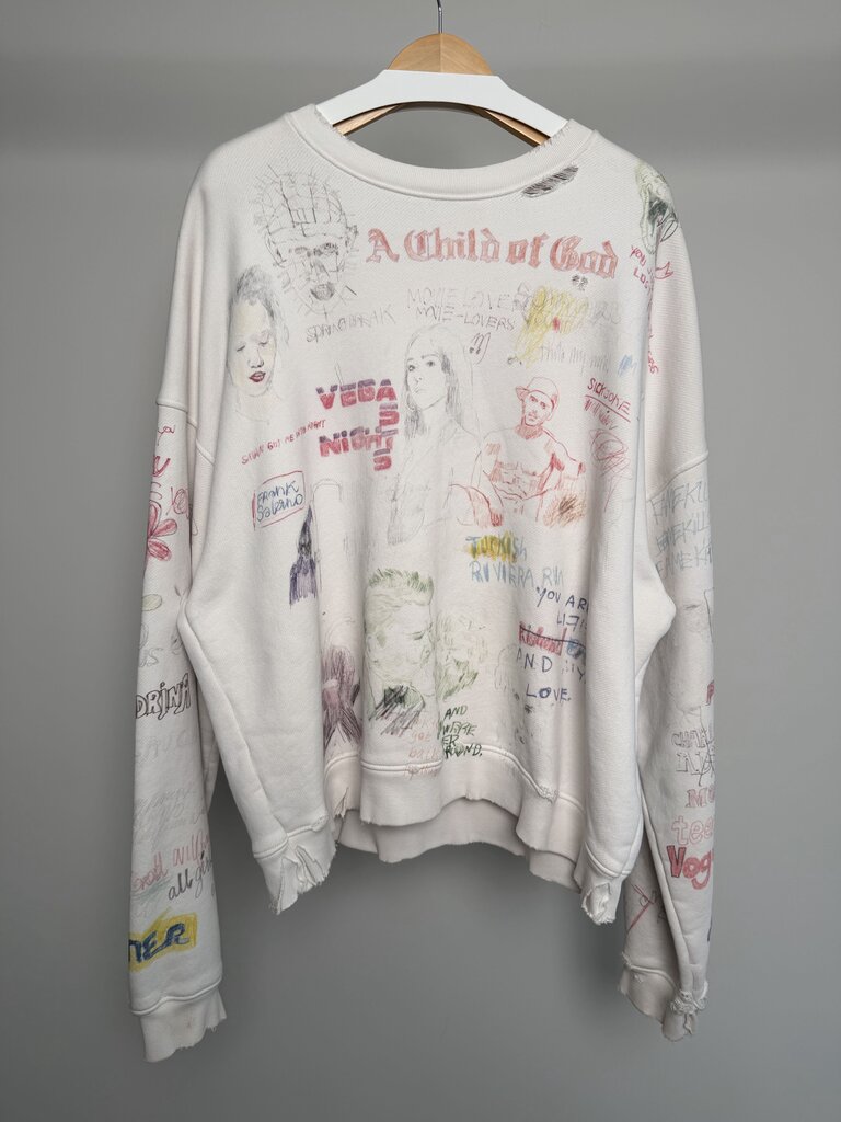 Preowned Paly White All Over Scribble Crewneck Sz.M/L