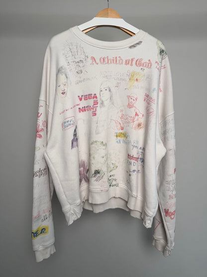 Preowned Paly White All Over Scribble Crewneck Sz.M/L