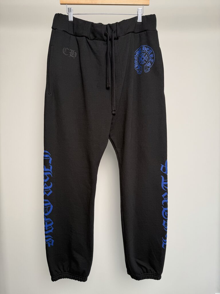 New Chrome Hearts Black Blue Horseshoe Sweatpants Size Large